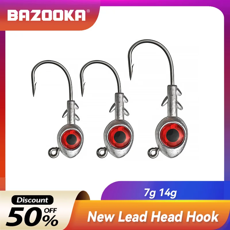 

Bazooka Lead Head Hook 5g7g10g14g Sharp Soft Bait JIG Bass Luya Accessories Wholesale Fishing Lure Pike Vertical Drop Fast