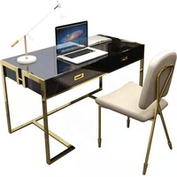 Luxury Modern Design Home Office Wooden Table Gold Metal Stainless Steel Stand Glossy Painting Computer Desk With Drawers