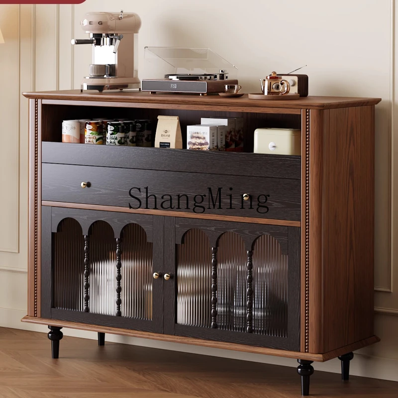 

LXY solid wood medieval dining side cabinet integrated against the wall household kitchen living room storage coffee cabinet