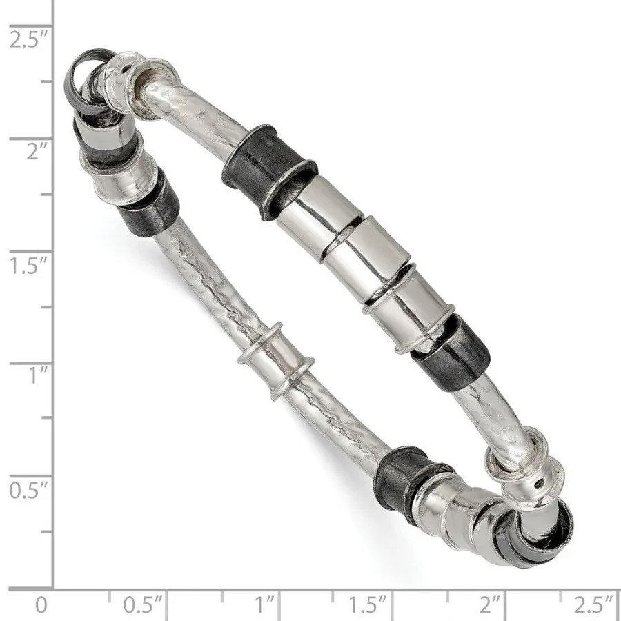 Pulseira de prata esterlina polida e antigo martelada com miçangas