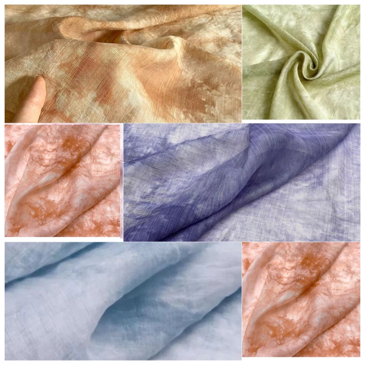 

Light Coffee Almond Soft Semi Sheer Silk Mesh Linen Cotton Blend Fabric Natural Dye Batik Hanfu Chiffon Dress DIY Material