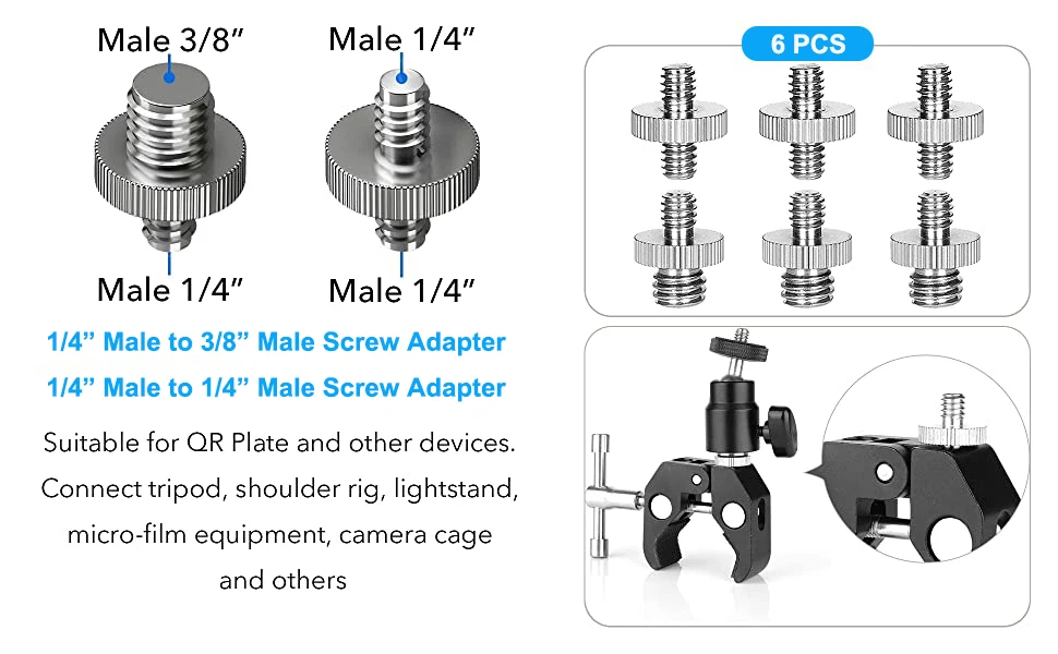 Kameraschrauben-Montageset, 26-teilig, 1/4 Zoll und 3/8 Zoll Konverter, Gewindeschrauben, Adapter, Blitzschuhhalterung – Detail 10