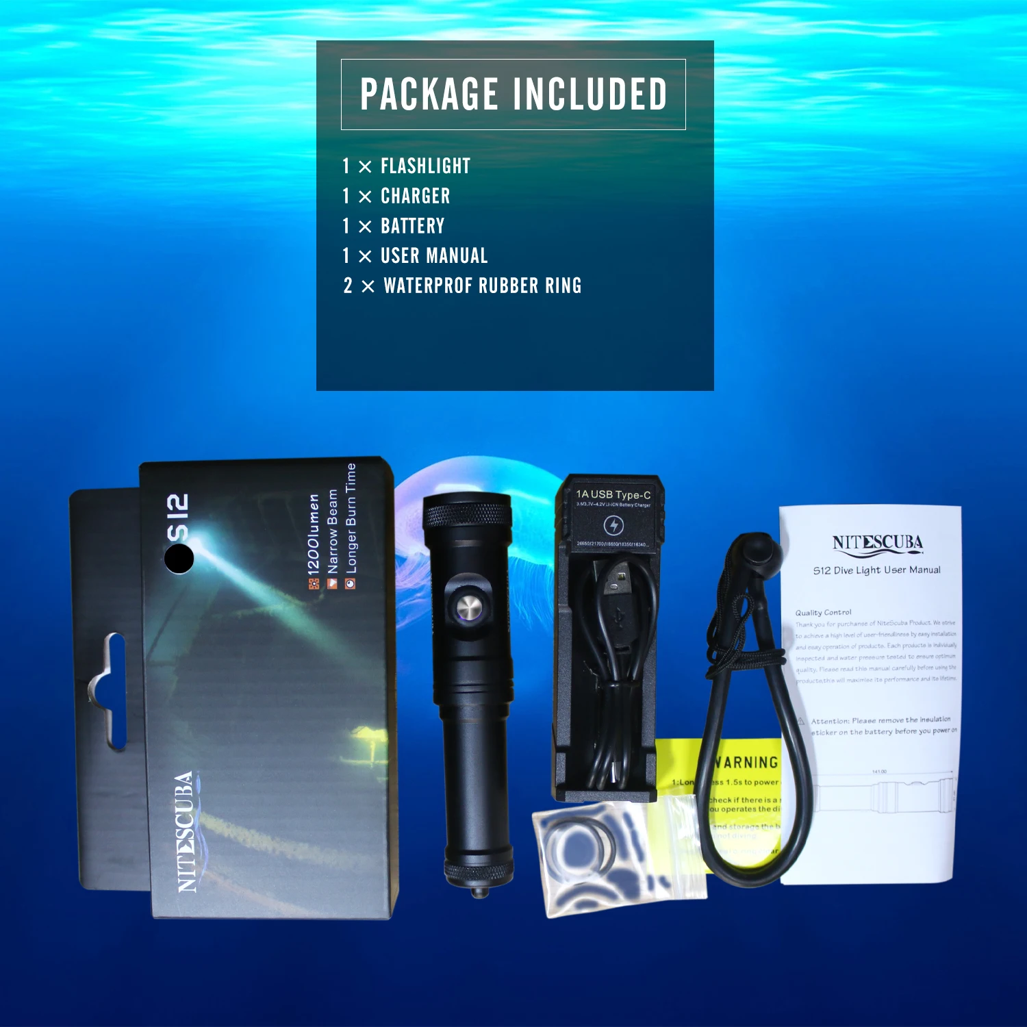 Nitescuba S12ไฟฉายดำน้ำ1200 Lumen ไฟฉายดำน้ำกันน้ำ100M Night ใต้น้ำโดยใช้แบตเตอรี่18650
