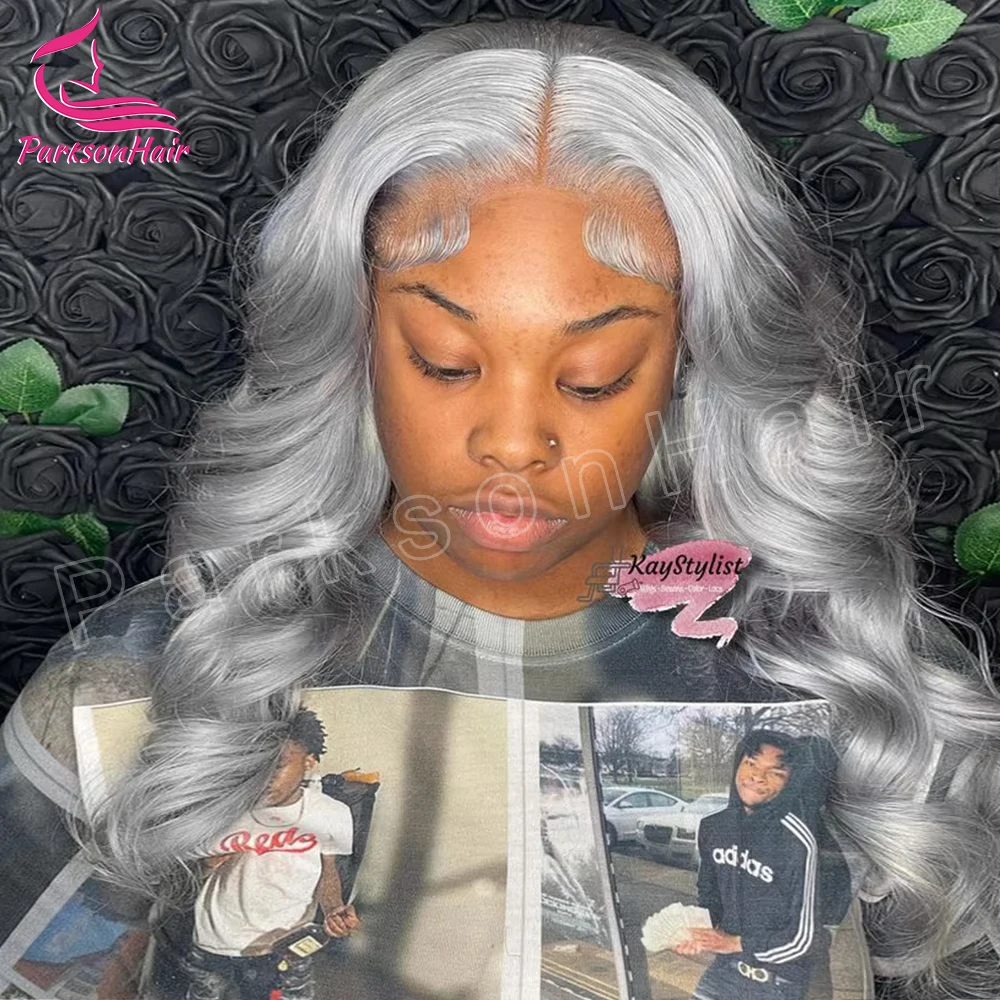 الجسم موجة 13x4 الدانتيل الجبهة الباروكات 100% شعر الإنسان فضي رمادي ملون باروكة من شعر طبيعي 250% الكثافة رمادي الدانتيل شعر مستعار أمامي للنساء #1