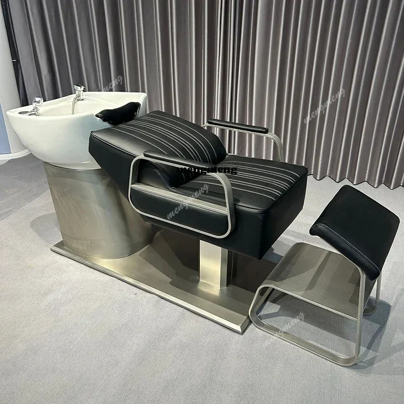 

Hair Salon Ceramic Basin Nordic Metal Ergonomics Head Spa Bed Equipment Shampo Chair Luxury Adjust Salon Furniture Chuveiro