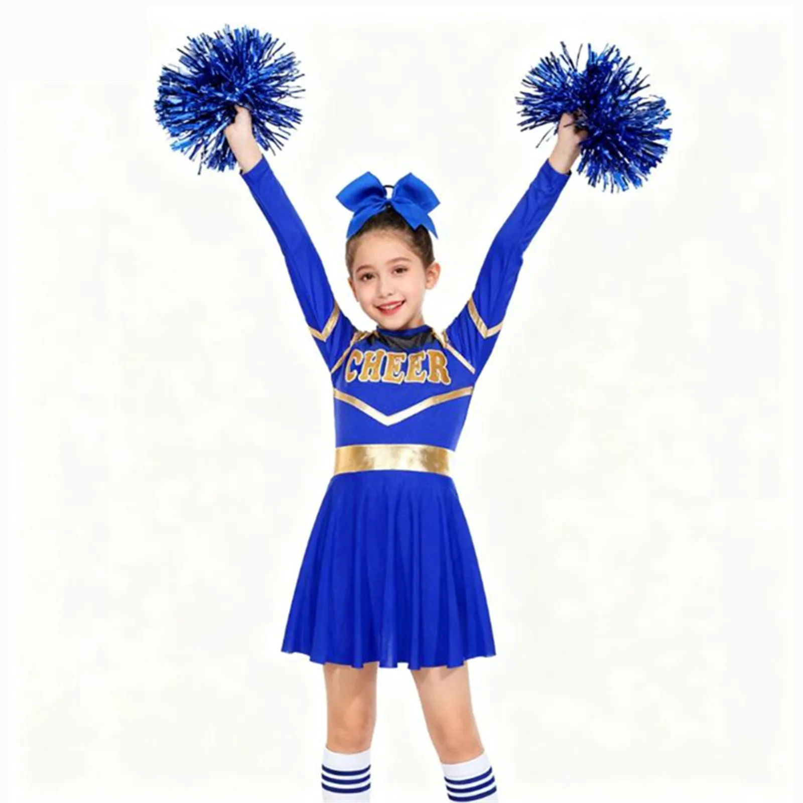 Kids Girls Cheerleading Dance Outfits Cheerleader Ballet Costume Contrast Color Letter Print Long Sleeve Dance Leotard Dress