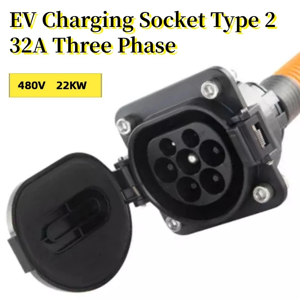 EV Charging Type 2 Male Socket Connector Outlet IEC 62196-2 32A 3 Phase 480V 22KW 4 Point Fixed AC for Electric Vehicle T2