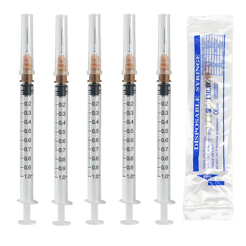 100pcs Disposable 1ml/cc Syringe With Needle 26G 5/8 inch Sterile individually Packed for Scientific Lab Refilling Feeding Pets