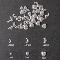 Resin Heart Moon Nail Art Decoration Flat Back Pearlescent White Mixed Size 3D Manicure Accessories 100/200pcs