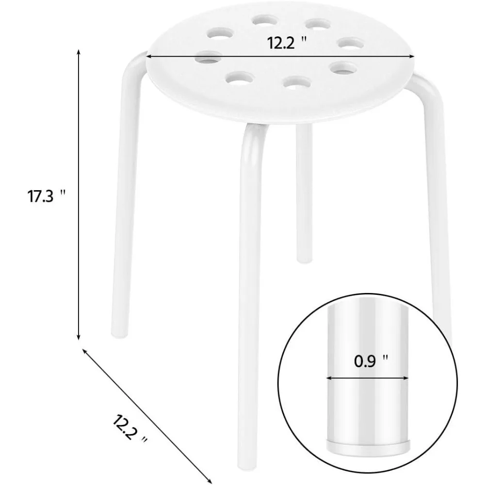 Kursi Bar Plastik yang Dapat Ditumpuk dengan Kaki Logam, Tinggi 17,3 inci, Set isi 5, Putih
