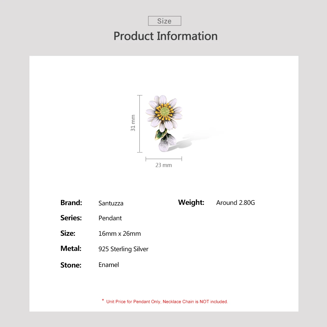 SANTUZZA Real 925 Sterling Silver Pendant For Women Sparkling White Enamel Sun Flower Elegant Wedding Party Gifts Fine Jewelry