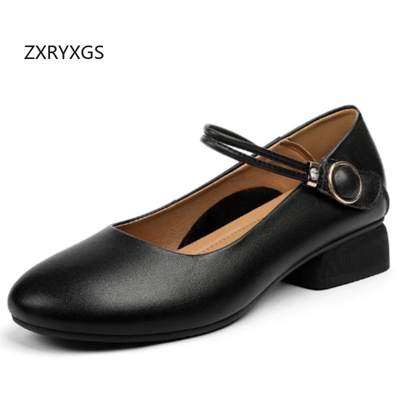 

ZXRYXGS 2025 осенняя новая модная элегантная женская обувь из натуральной кожи, белые удобные женские банкетные туфли большого размера, черные