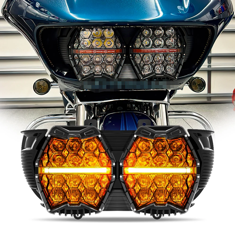 Newest Motorcycle LED Headlight for Harley Touring Road Glide FLTR 2015-2023 High Low Beam Amber DRL 12V Led Headlamp Accessory