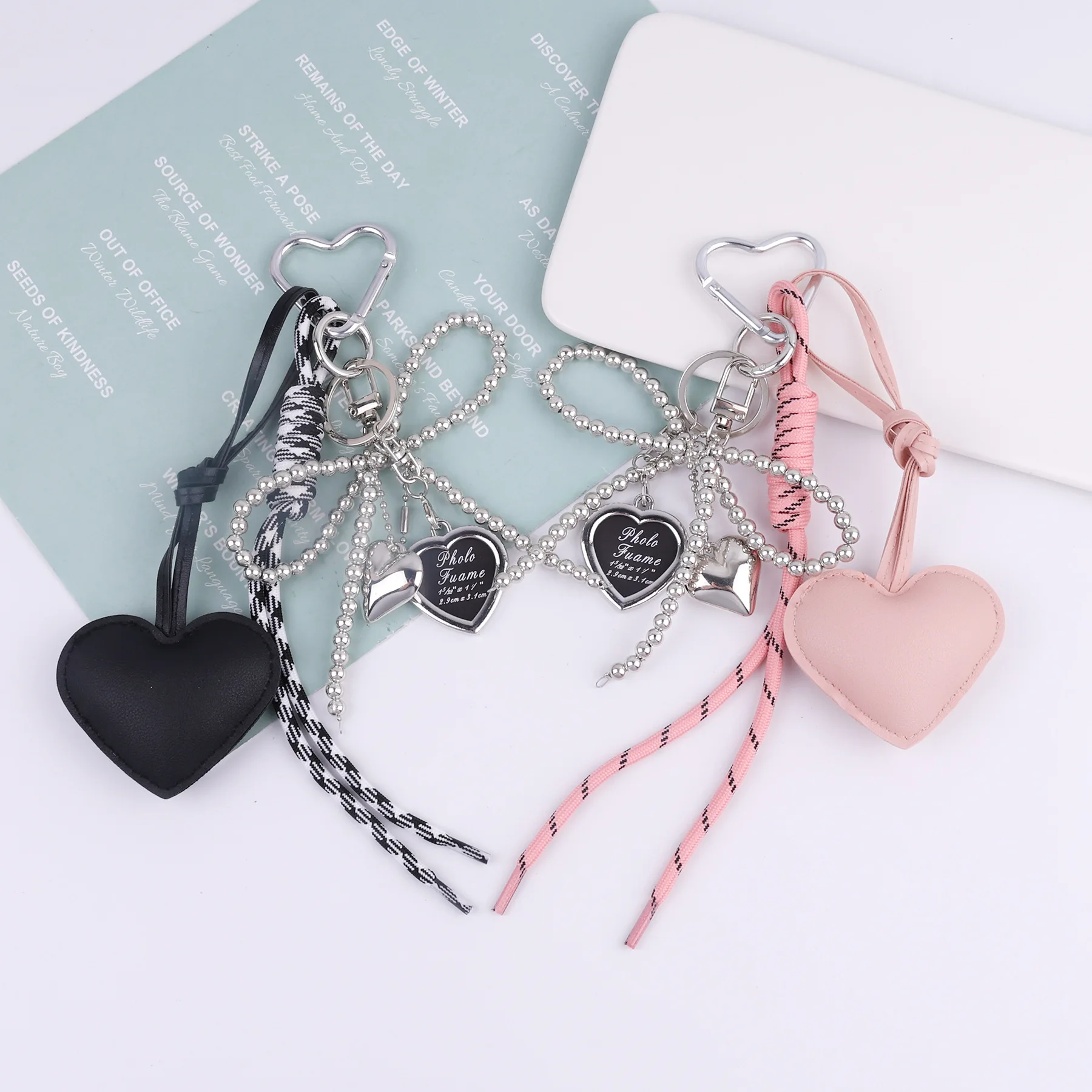 INS نمط Kawaii كوريا العصرية القلب الجلود حقيبة سلسلة مفاتيح حزمة ديكور قلادة اكسسوارات الإبداعية مفتاح سلسلة مجوهرات العصرية #3