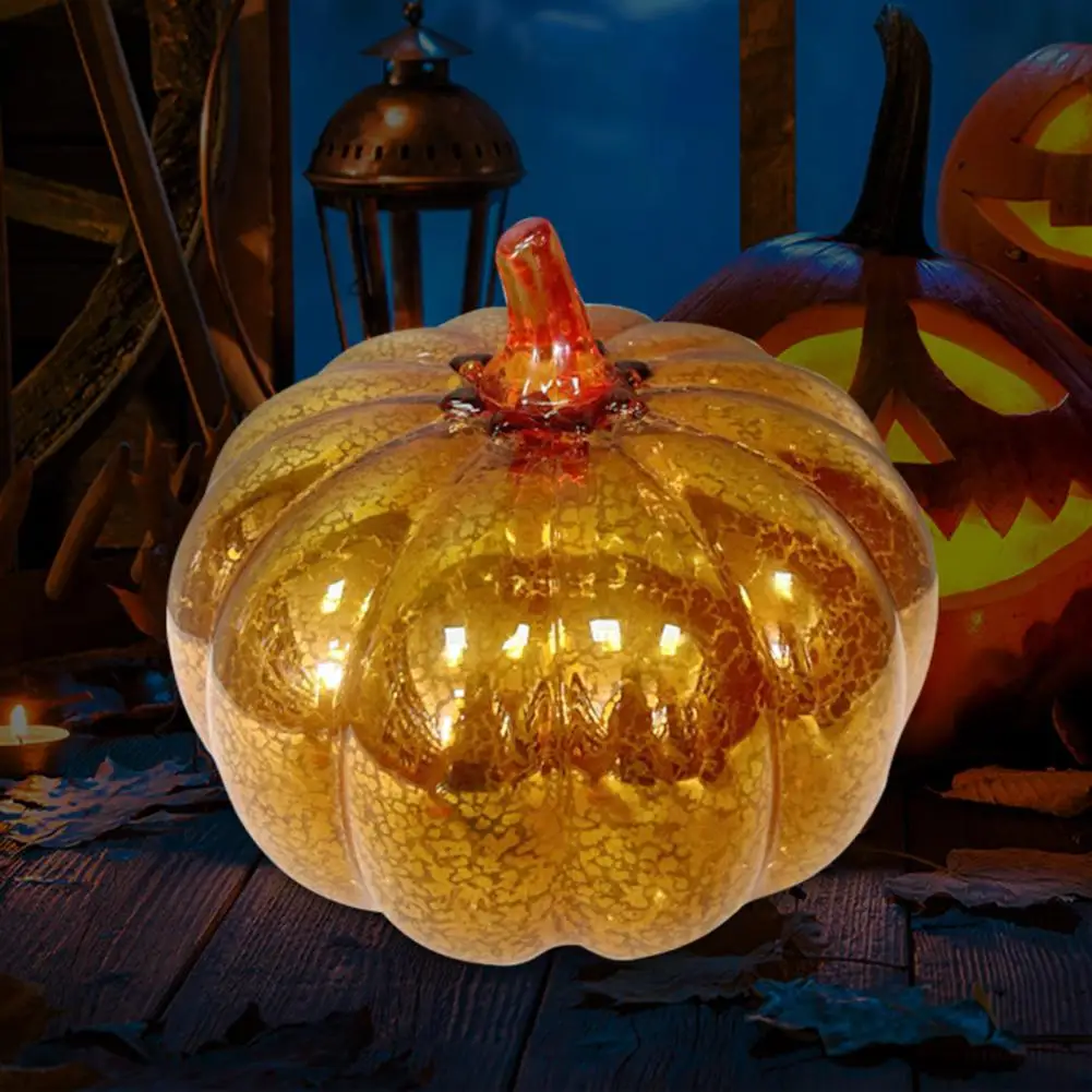 Silver Finish Pumpkin Decor Led Glass Pumpkin Lantern with Timer Battery-powered Halloween Decoration Warm Led for Seasonal