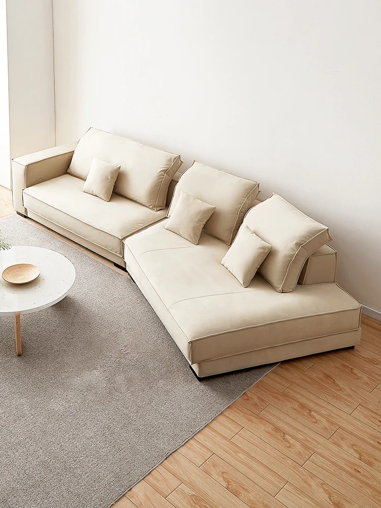 Nordic creative large unit with cream style sofa, modern and simple living room with irregular corners