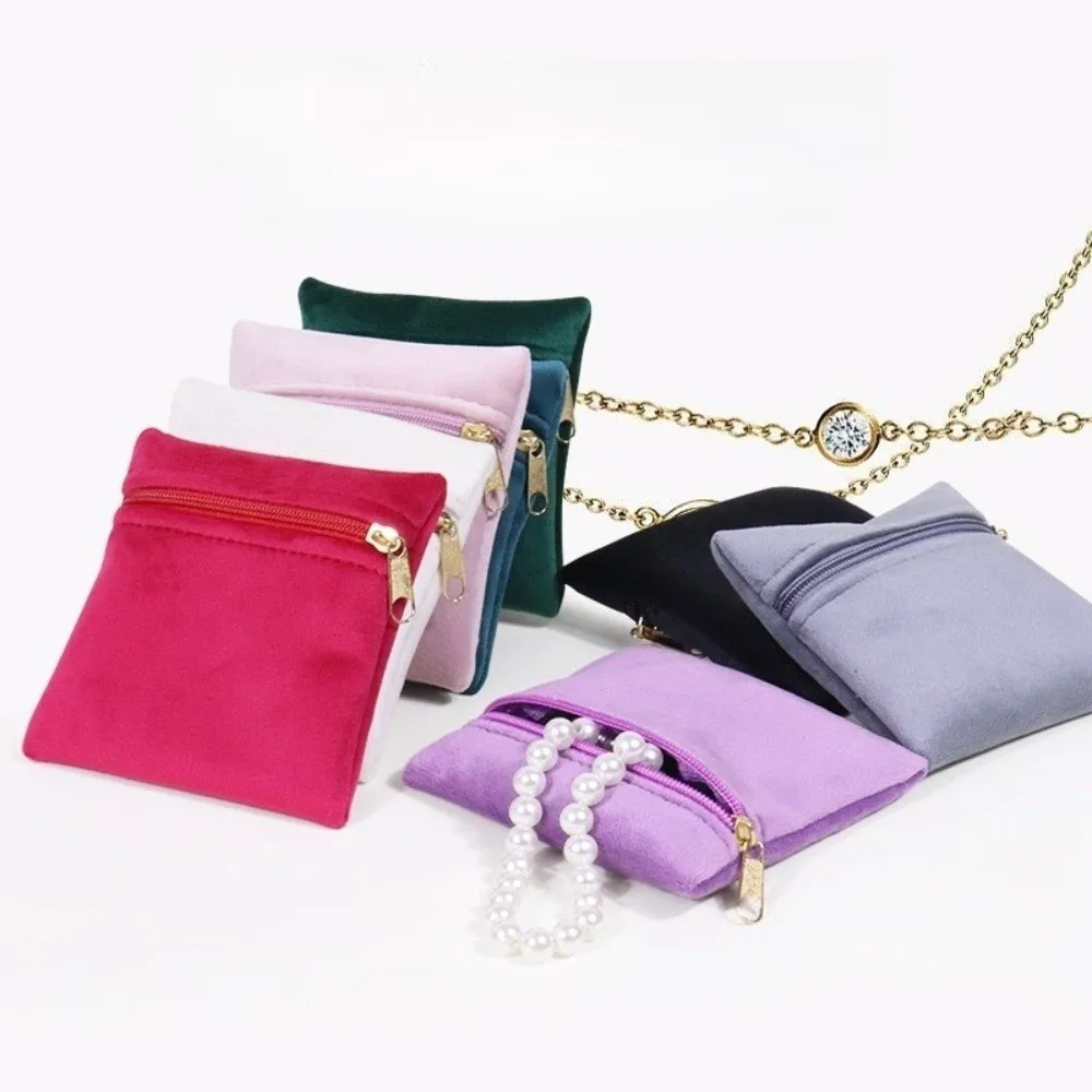 Flannelette Jewelry Packaging Bag Zipper Soild Colorful Jewelry Storage Bag Soft Dust Proof Velvet Jewelry Bag Accessory