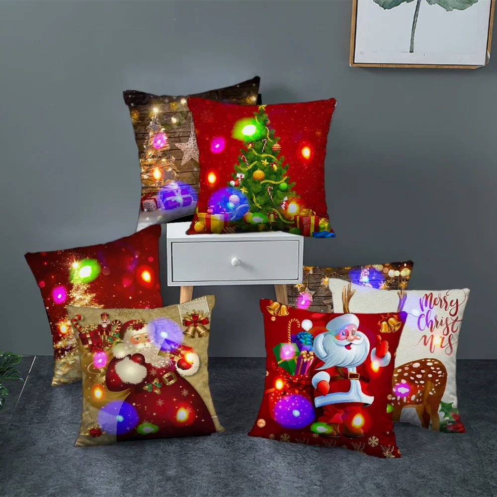 

45X45CM New Style 2023 Christmas Pillowcase LED Light Home Sofa Office Cushion Festive Accessories Cushion Cover Wholesale