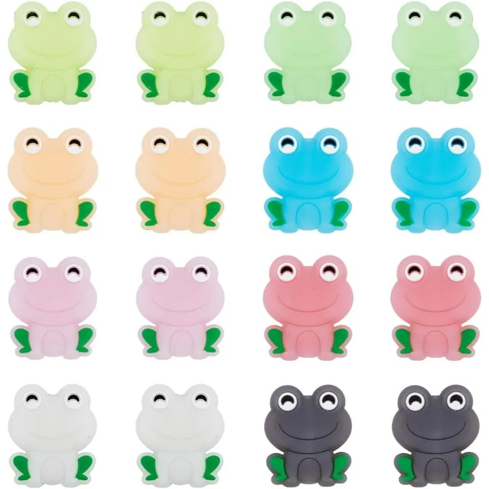 16Pcs 8 Colors Silicone Beads Luminous Frog Spacer Beads Cartoon Animal Loose Spacer Silicone Beads for DIY Beaded Phone Straps