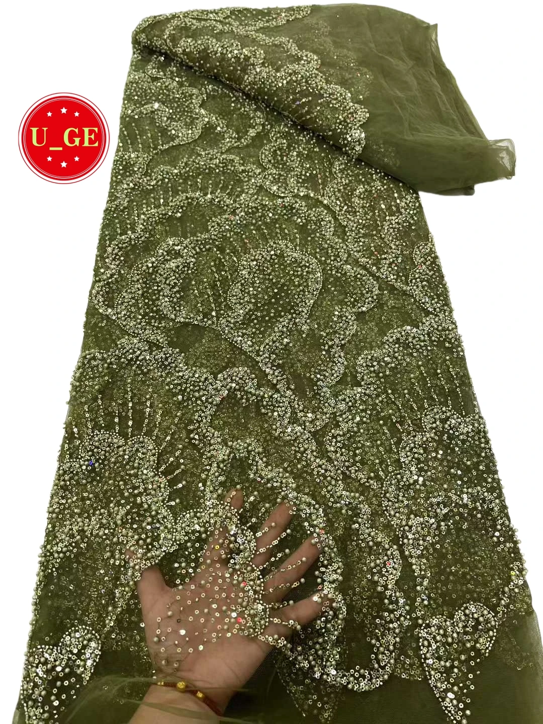 

2026Luxurious Delicate Soft Mesh Beaded Lace Fabric with Stones–Elegant High-Quality Lace for Wedding&Evening DressesU_GE8296
