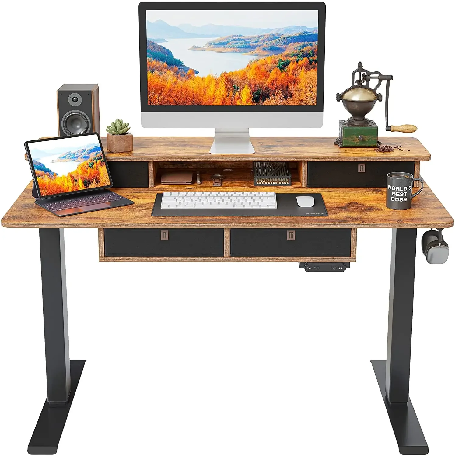 

55 x 24 Inches Height Adjustable Table, Ergonomic Home Office Furniture gaming computer desk with storage drawer