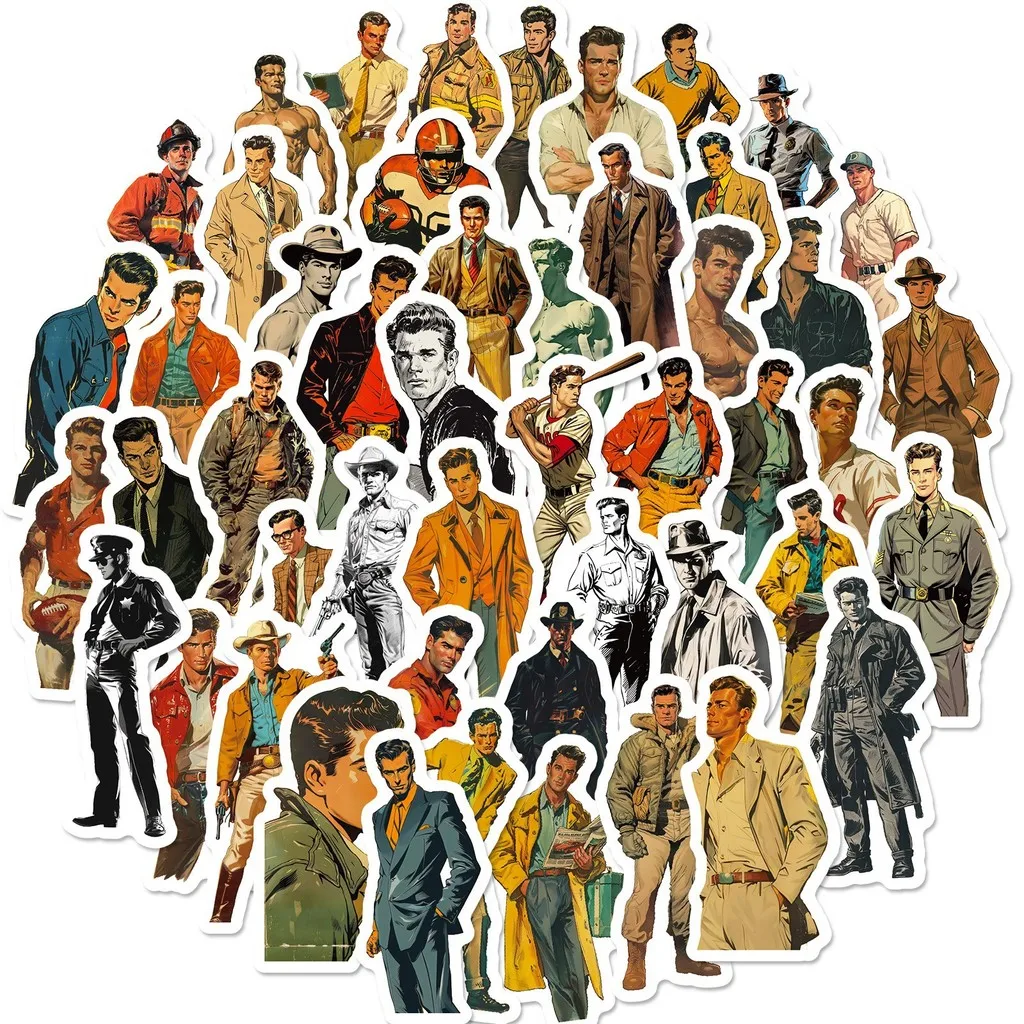 50Pcs Retro Cool Male Character Graffiti Stickers, Stylish Vintage Figure Decals for Luggage and Notebook DIY Anime Worlds Store
