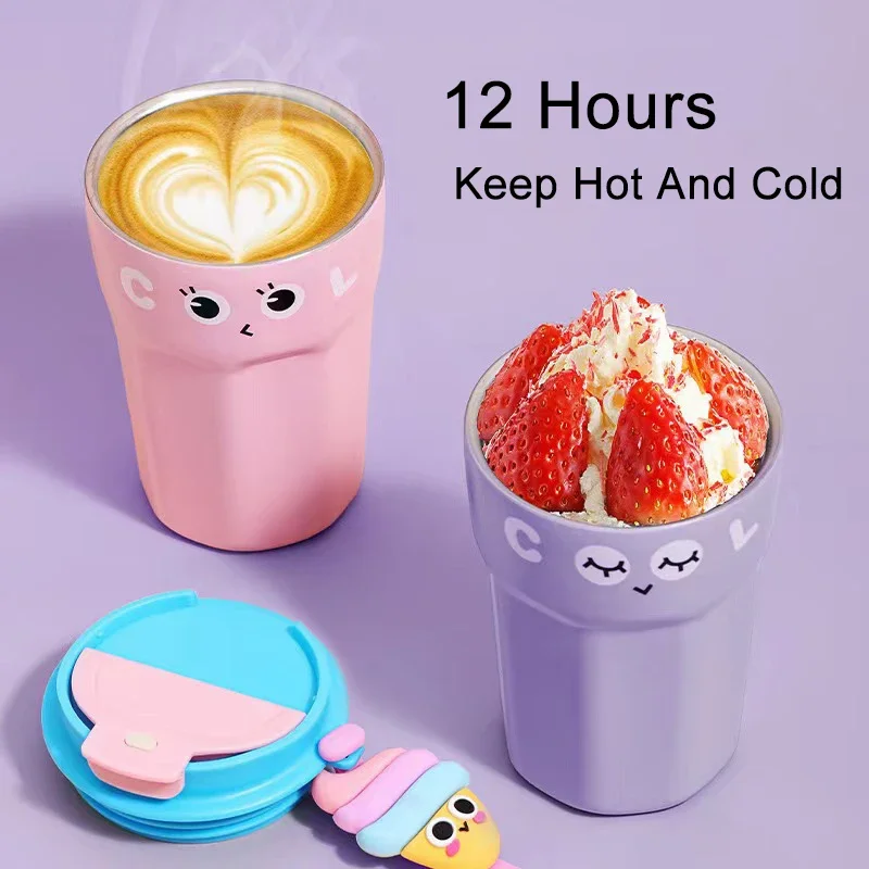 480ML Creative Coffee Thermos Cup 316 Stainless Steel Coffee Mug Tumbler Leak-proof Thermos Bottle For Outdoor Travel Mug