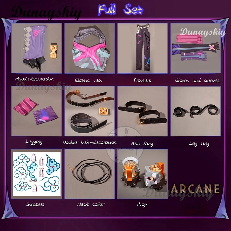 Arcane Jinxx Косплей Фэнтезийный женский костюм с капюшоном, шарф, парики, 2025 г., игра LoL TV 2, костюм, маскировка, наряды для взрослых женщин по индивидуальному заказу
