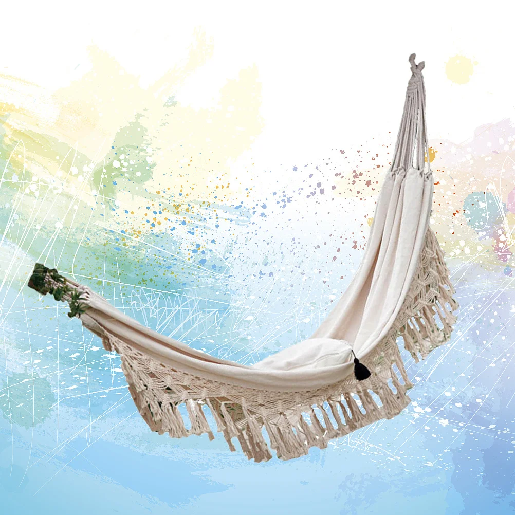 

Double Canvas Tassel Outdoor Hammock for Camping Travel Backpacking Lightweight Durable Swing Sleeping Bed Camping Hammock