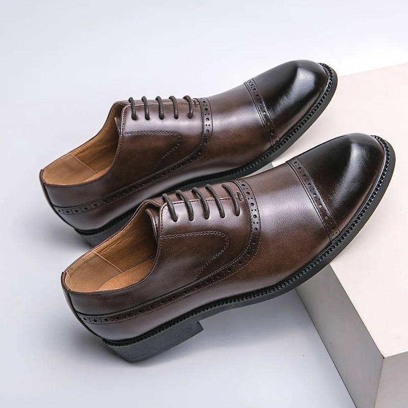 

New Brown Derby Shoes for Men Lace-up Round Toe Business Men's Formal Shoes Size 38-46 Mens Shoes