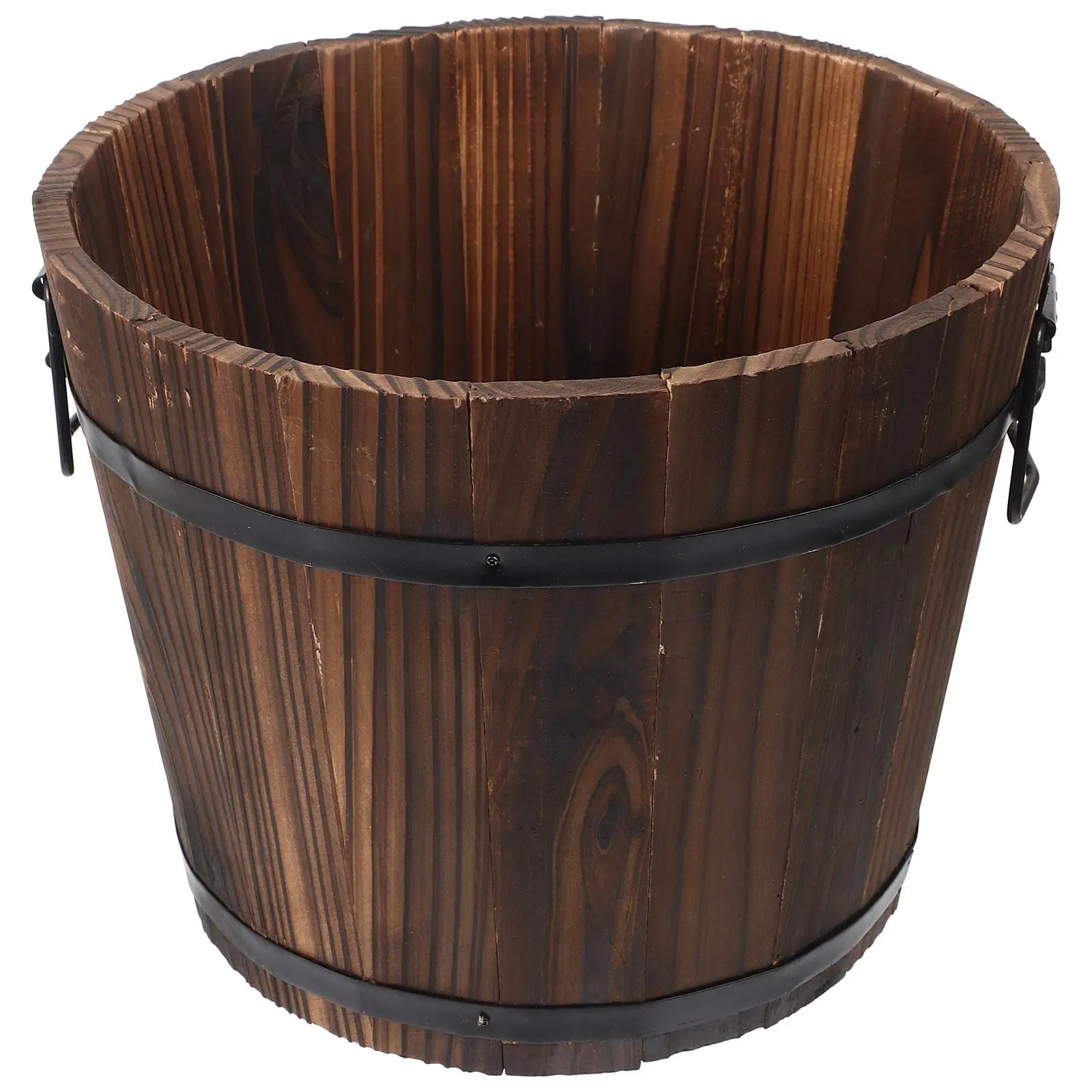 

Barrel Flower Pot Solid Wood Flowerpot Plant Pots Indoor Farmhouse Planters Carbonized Anticorrosion Bucket Plants