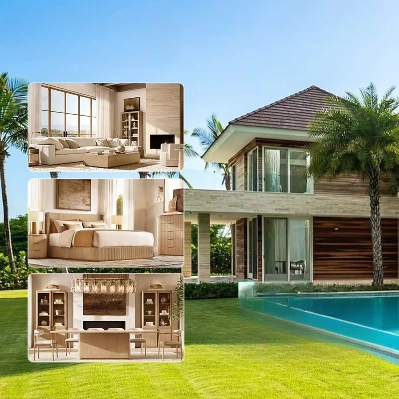Luxury bedroom solid wood bed, modern hotel interior solid wood furniture, villa apartment bedroom - view 4