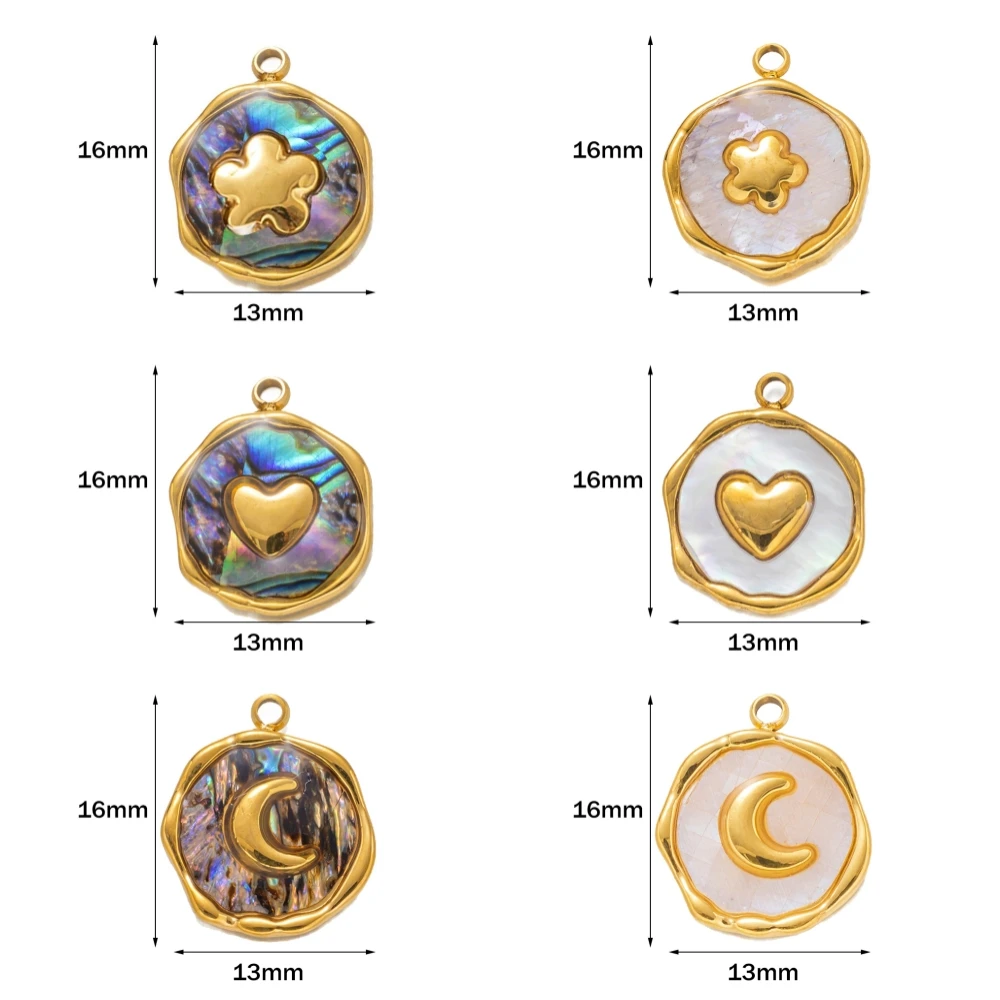 2pcs Stainless Steel Gold Enamel Flower White Shell Heart Moon Bracelet Charm for DIY Necklace Earring Component Jewelry Making view 3