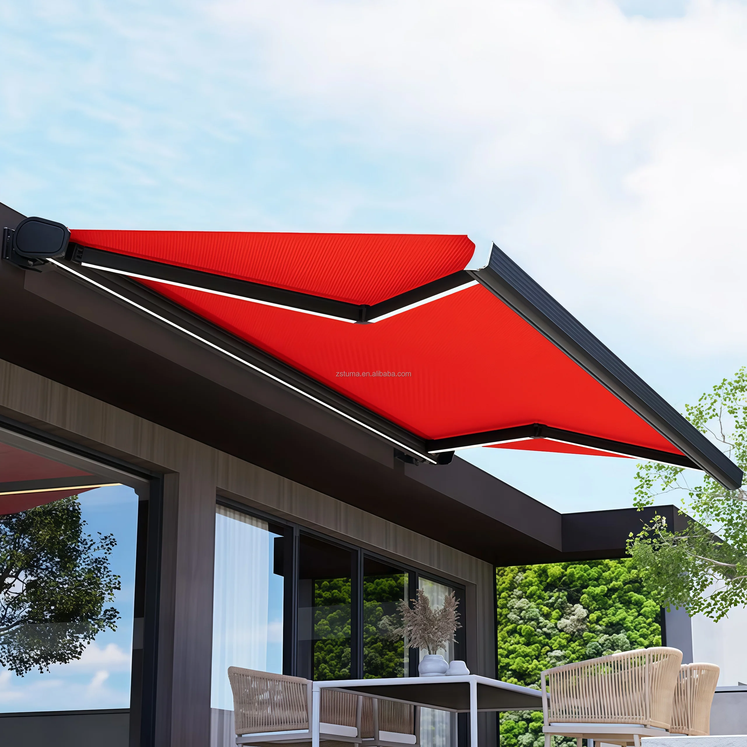 

Современный уличный навес из ПВХ, тент с полной кассетой и дистанционным двигателем, выдвижной светодиодный дом, алюминиевая рама, парусиновый тент