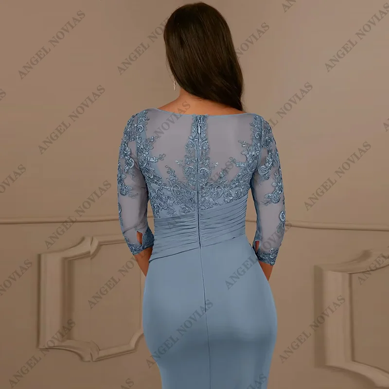 Vestido de noche de satén con lentejuelas, traje elegante de sirena/trompeta, cuello de joya brillante, longitud hasta el suelo, invitados de boda, madre de la novia