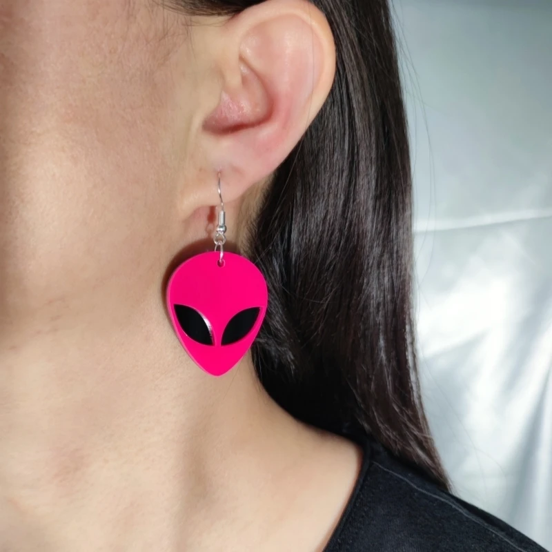KUGUYS 5pairs/lot Multicolor Alien Acrylic Earrings for Women Mirror Glitter ET Jewelry Cute UFO Accessories