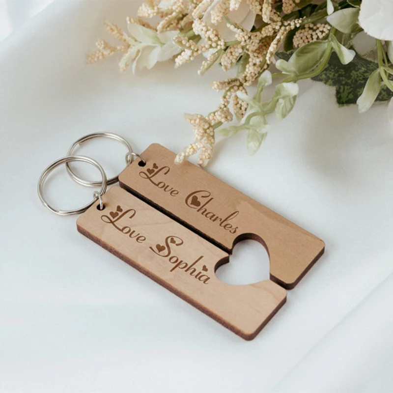 

Couples Keyring, Personalised Keychains, Wooden Anniversary Gift for Couple, Boyfriend, Wedding Anniversary, Valentine's Gift