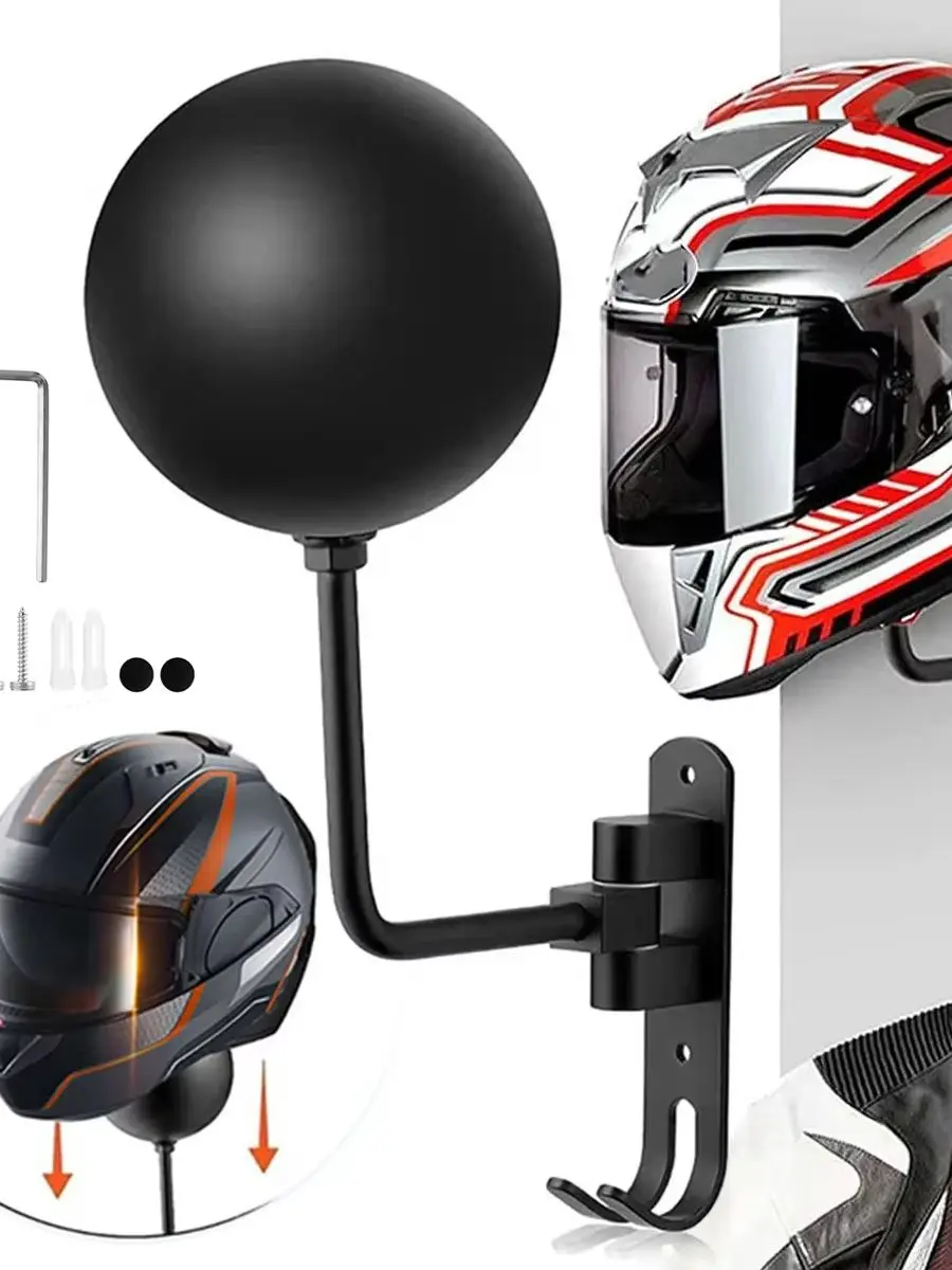 AliExpress NONE Wall Mount Motorcycle Helmet Holder 180° Rotation Football Bicycle Helmet Rack Helmet Display Hanger Stand for Caps With 2 Hooks