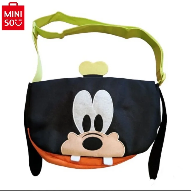 MINISO Retro Disney Goofy Cute Cartoon Canvas Handbag Couple Multi functional Storage Versatile Crossbody Phone Bag