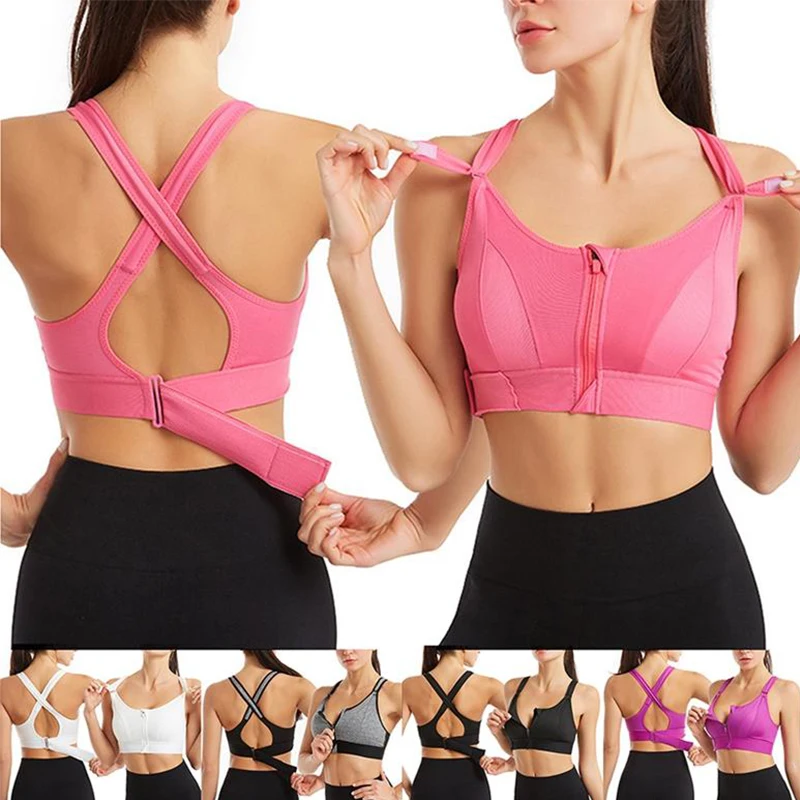 

Fitness Gym Crop Top Women Sports Bra Zipper Workout Corset Push Up Underwear Shock-Proof Intimates Athletic Sportswear Bralette