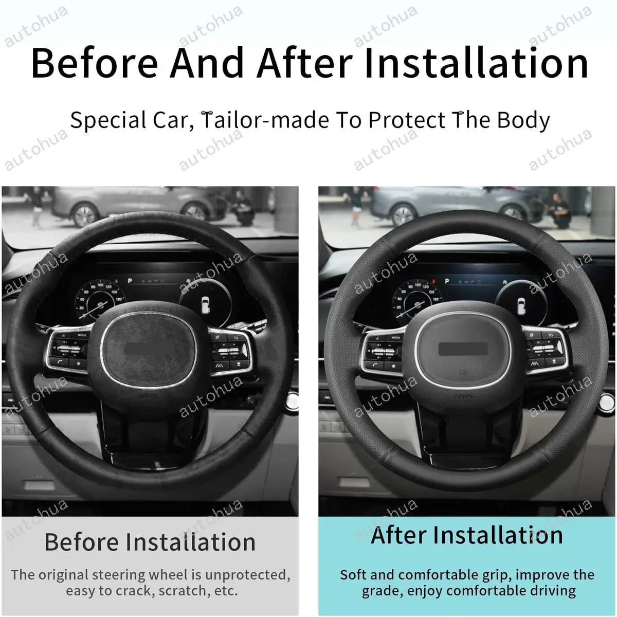 غطاء عجلة القيادة مخيط يدويًا لكيا 2022 سورينتو PHEV/2022 كرنفال/2021 سورينتو، جلد ستوكات غير قابل للانزلاق وجيد التهوية