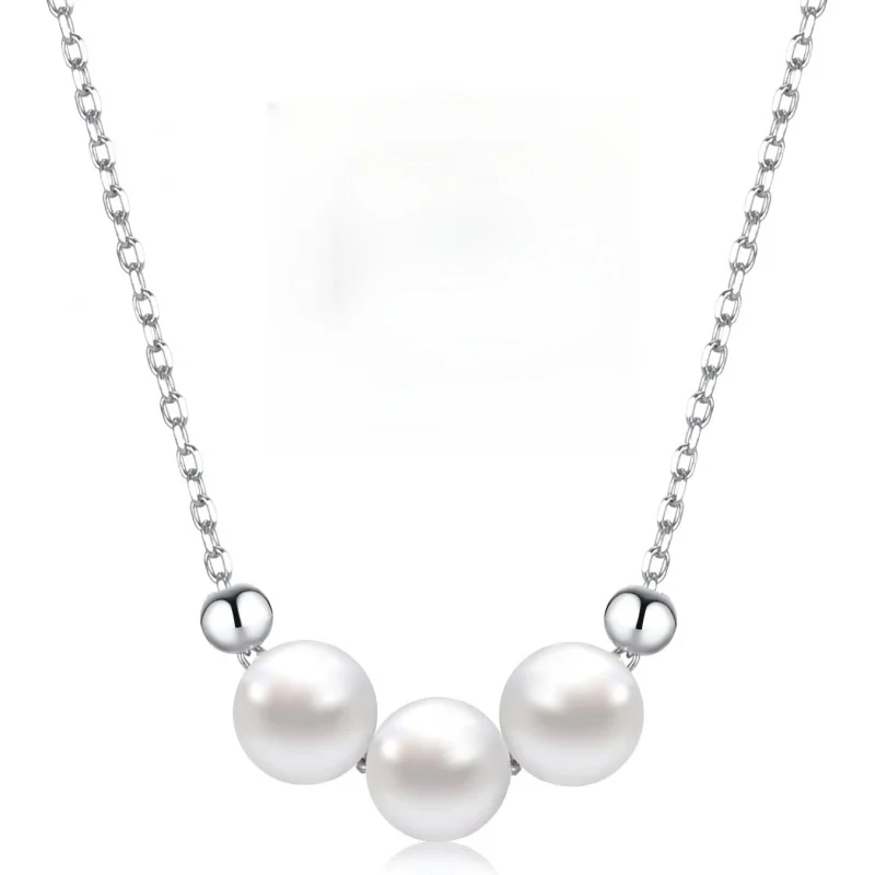 ¡Elegante collar de perlas para mujer! Fabricado en plata de ley 925, esta delicada pieza presenta un simple colgante de 3 - blanco - perla.