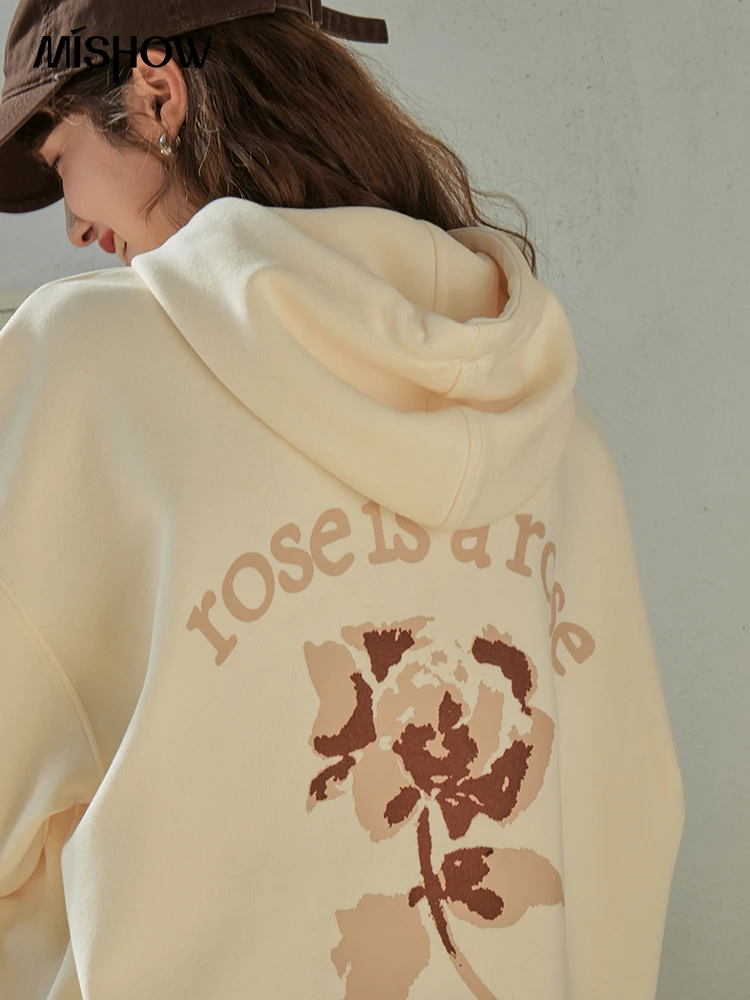 

MISHOW【 Rose Series 】Soft Sweater Hooded Top for Women 2023 Autumn Rose Letter Printing Loose Female Casual Pullovers MXC41V0004