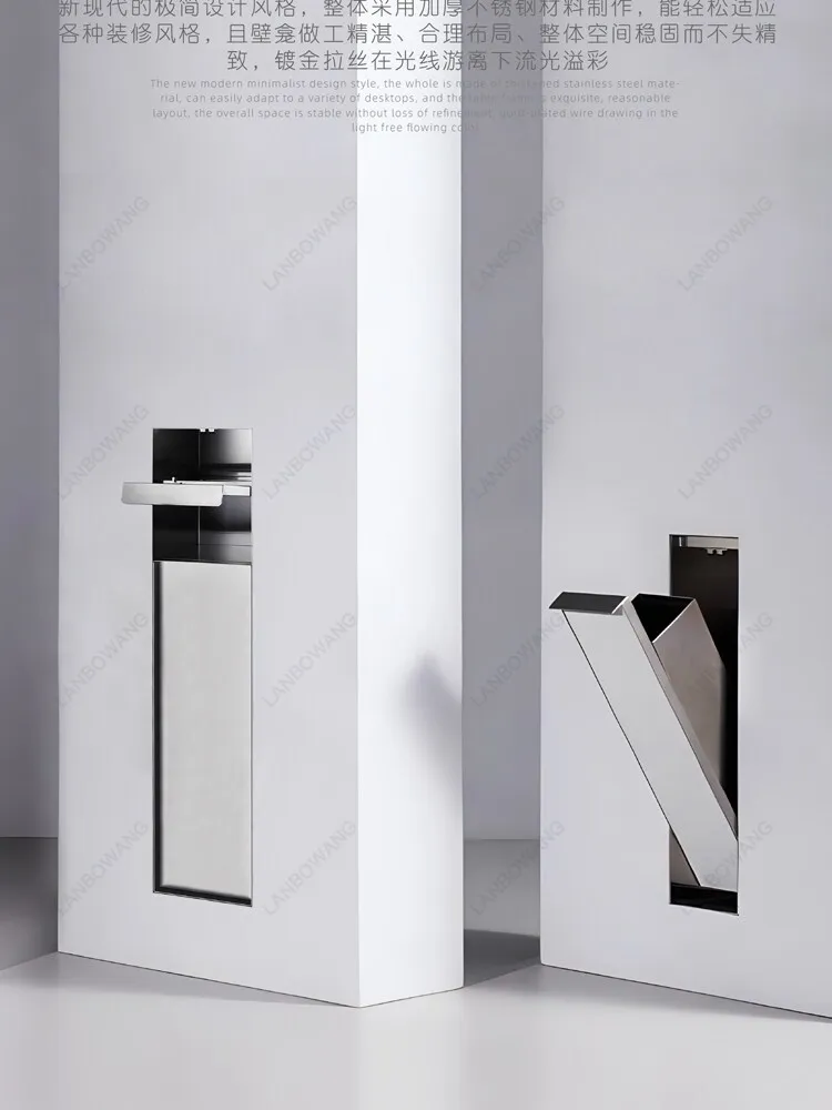Recessed Wall Niche Waste Bin, 304 Stainless Steel Lidded Inbuilt Bathroom Trash Container With Custom Service