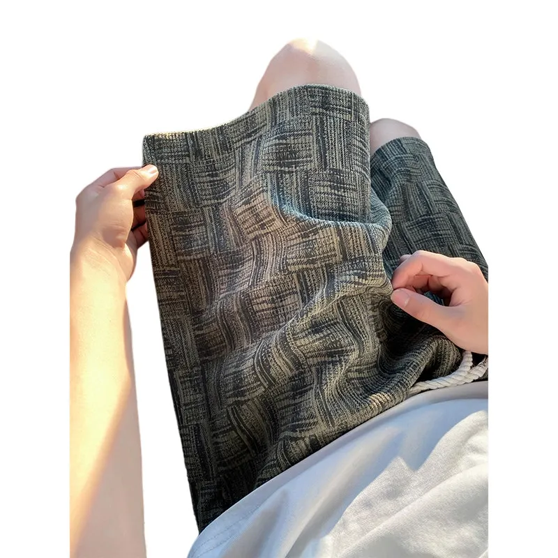 

Summer Men's Tie Dye Short Pants Loose Fit Straight Leg Plaid Sporty Casual American Retro Brand Five-Quarter Length
