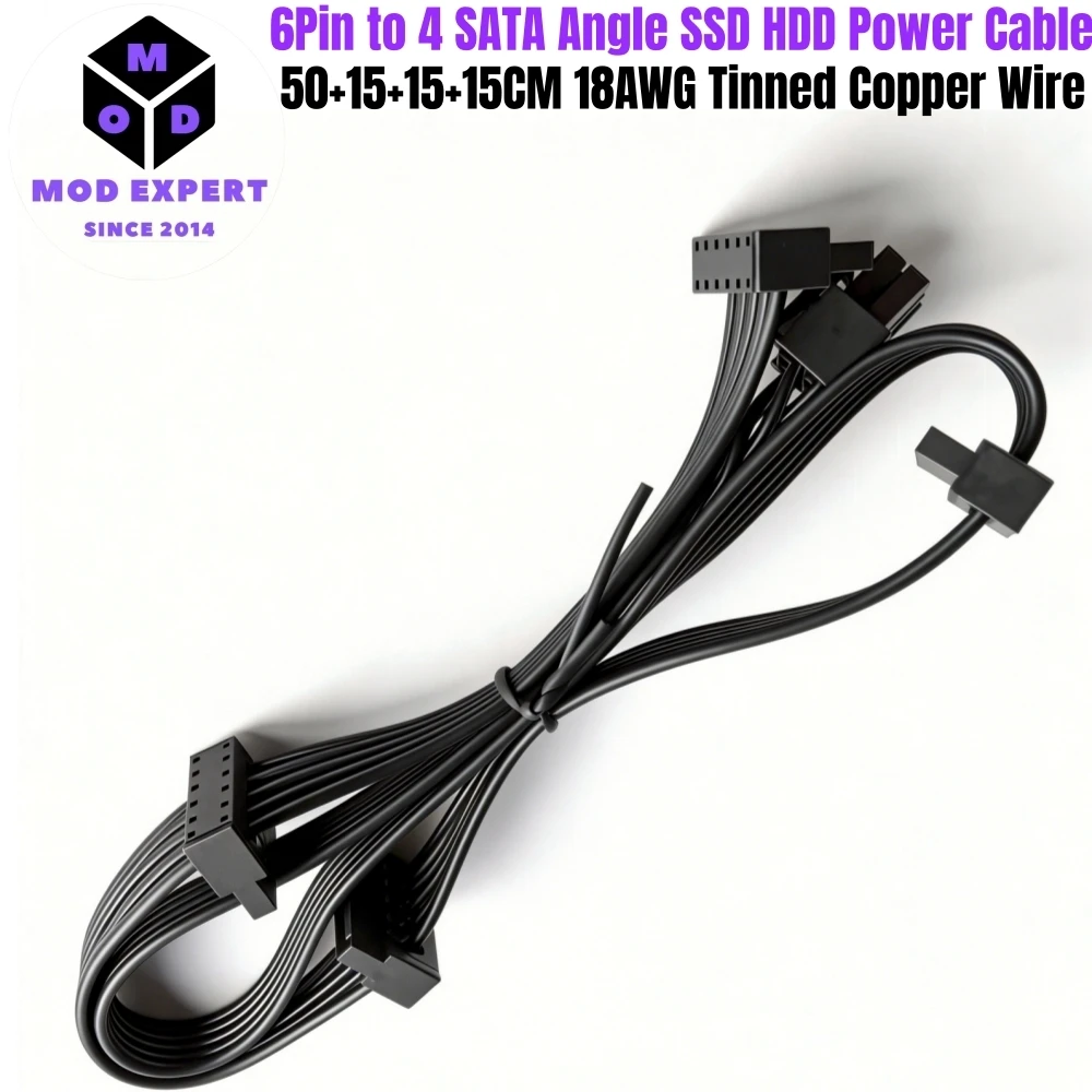 

6Pin to 4x SATA Right Angle, HDD SSD SATA Power Cable for Corsair CX850M, CX750M, CX650M, CX600M, CX550M, CX500M, CX450M, CX430M