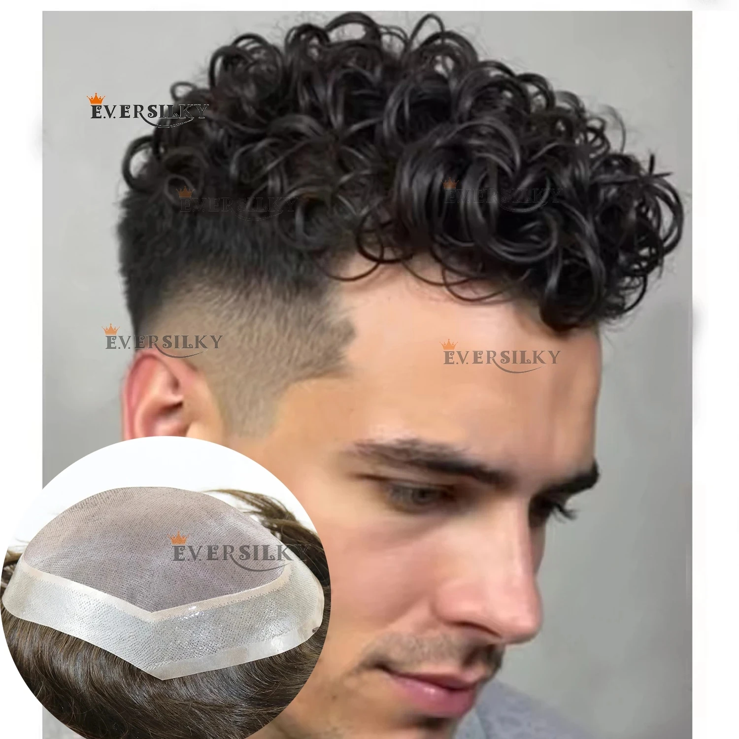 

18mm 20mm Afro Curly Brown Black Men's Undetectable Human Hair Toupee 24mm Culr Mono Lace PU Man Replacement System for Hairloss