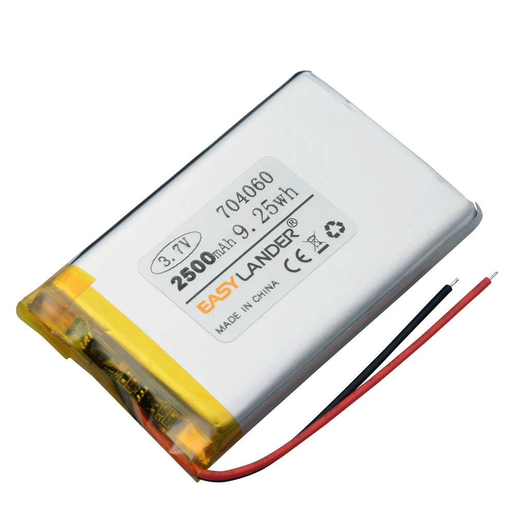 JST1.5mm 2pin 3.7V 2500mAh 704060 akumulator litowo-jonowy polimerowy do e-booków GPS kamera samochodowa