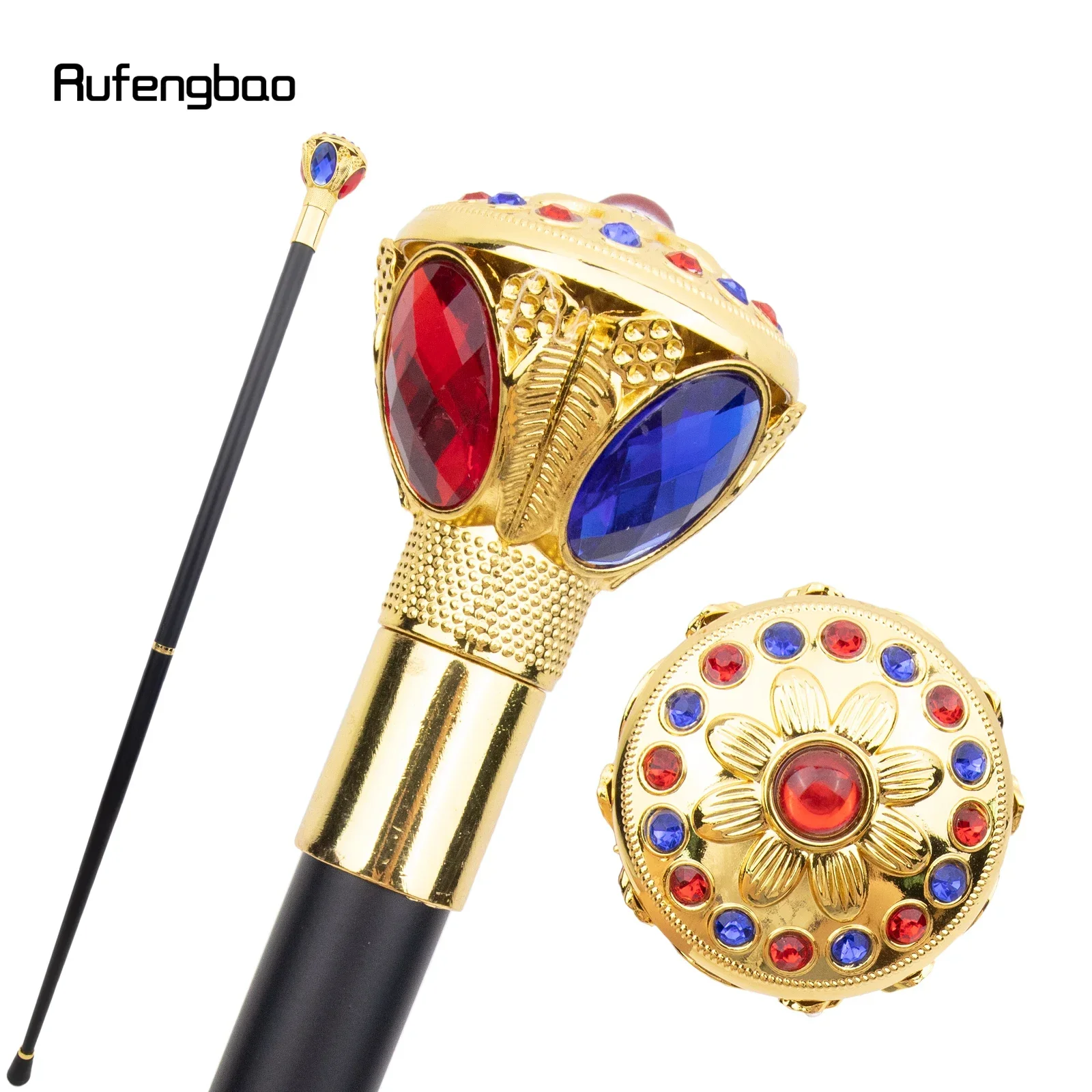 

Golden Red Blue Flower Ball Fashion Walking Stick Decorative Stick Cospaly Vintage Party Fashionable Walking Cane Crosier 91cm