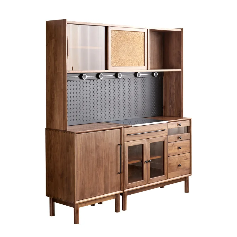 North American black walnut solid wood dining side cabinet Nordic cherry wood dining room wall high cabinet living room